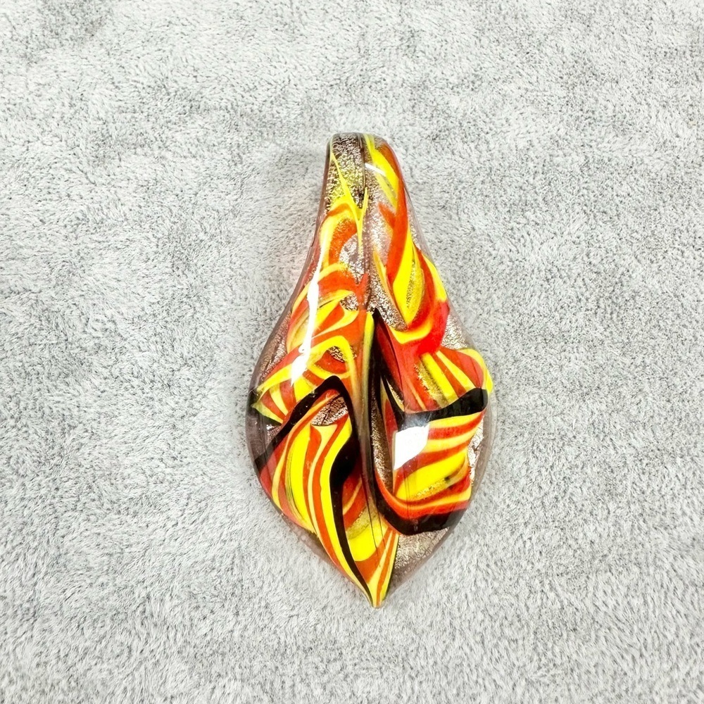 Tear Drop Red Yellow And Black Art Glass Hand Blown Lamp Work Pendant